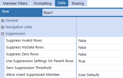 Suppression settings have a light blue heading with a list of options and drop-down menus.